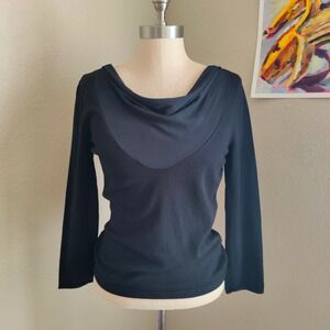 Y2K Nine West Knit Top Silk Drape Neckline 3/4 Sleeve 90s Minimalism Stretch M